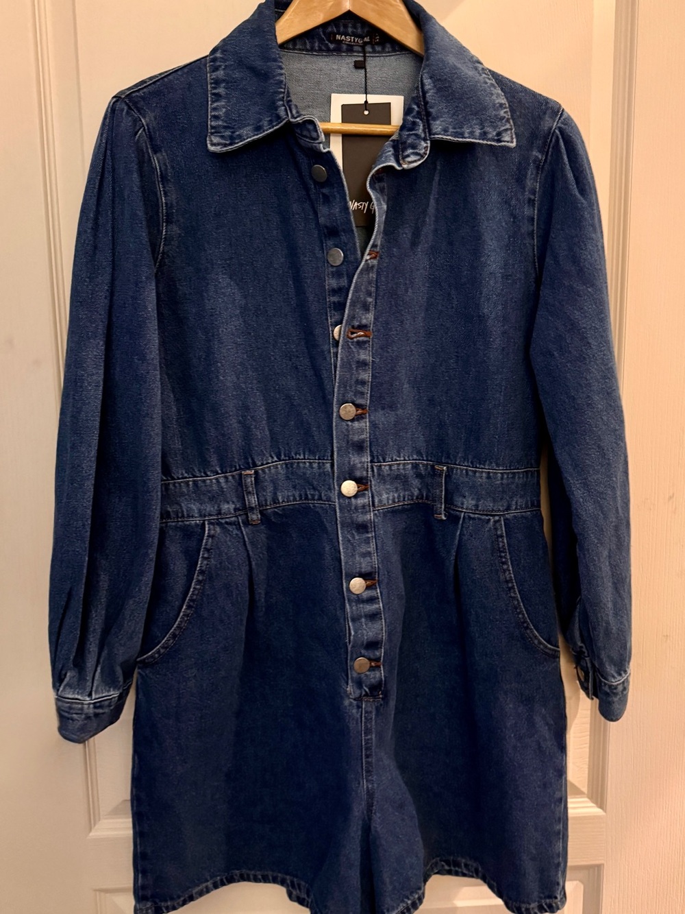 Nasty Gal Dark Blue Denim Longline Jacket